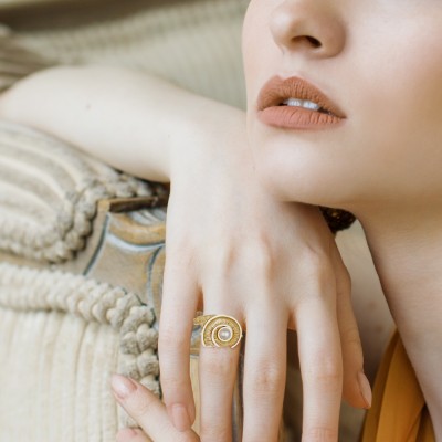 Spiral of Life Ring, Yellow Gold Plated 925° Sterling Silver 