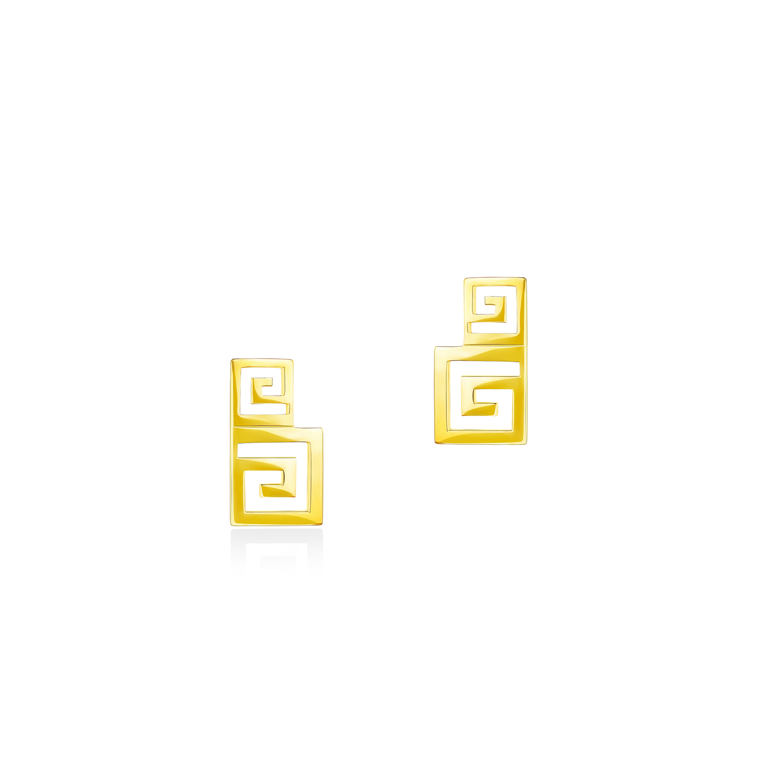 Meander Stud Earrings, Yellow Gold Plated 925° Sterling Silver 
