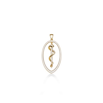 Rod of Asclepius Pendant, Yellow Gold Plated 925° Sterling Silver