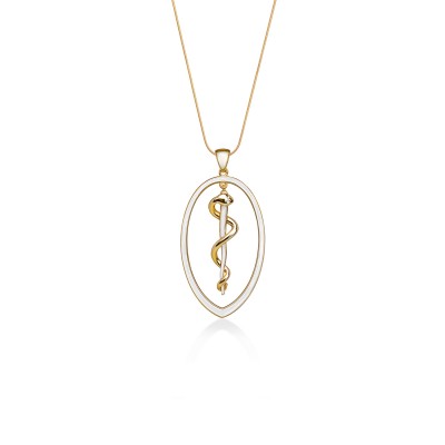 Rod of Asclepius Pendant, Yellow Gold Plated 925° Sterling Silver