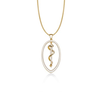Rod of Asclepius Pendant, Yellow Gold Plated 925° Sterling Silver