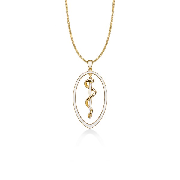Rod of Asclepius Pendant, Yellow Gold Plated 925° Sterling Silver