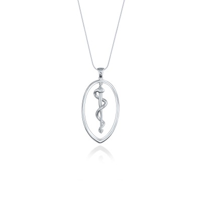 Rod of Asclepius Pendant, 925° Sterling Silver